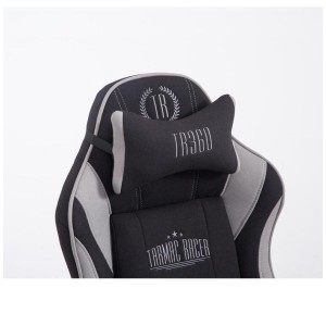 Silla gaming TURBO TELA, reclinable, con cojines, en color negro/blanco