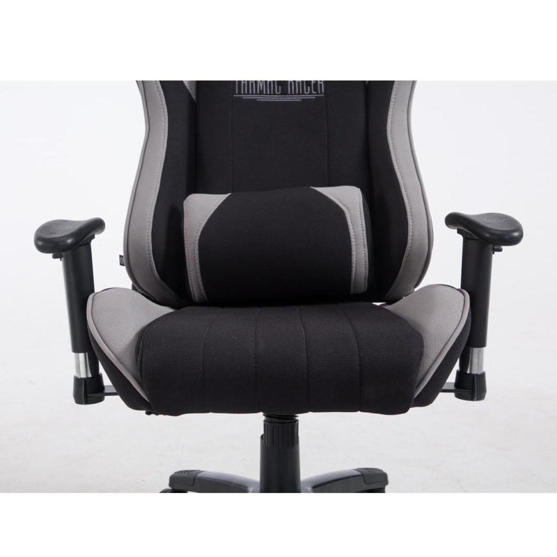 Silla gaming TURBO TELA, reclinable, con cojines, en color negro/blanco