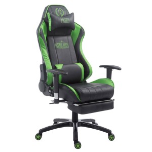 Silla gaming TURBO con reposapiés, reclinable, con cojines, en piel color negro/blanco