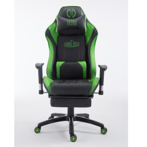 Silla gaming TURBO con reposapiés, reclinable, con cojines, en piel color negro/blanco