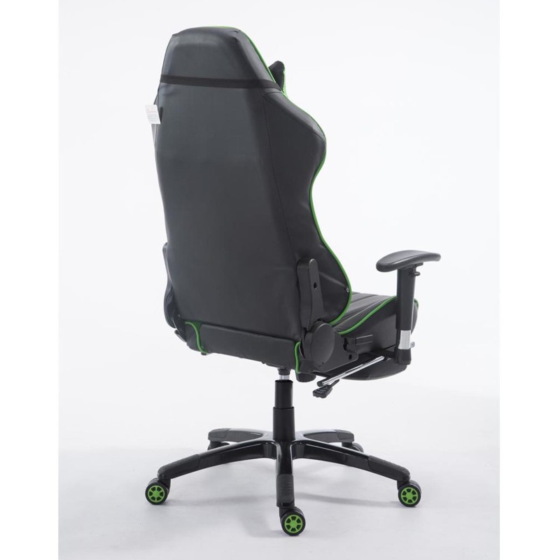 Silla gaming TURBO con reposapiés, reclinable, con cojines, en piel color negro/blanco