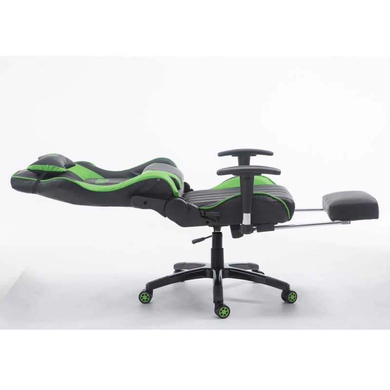 Silla gaming TURBO con reposapiés, reclinable, con cojines, en piel color negro/blanco