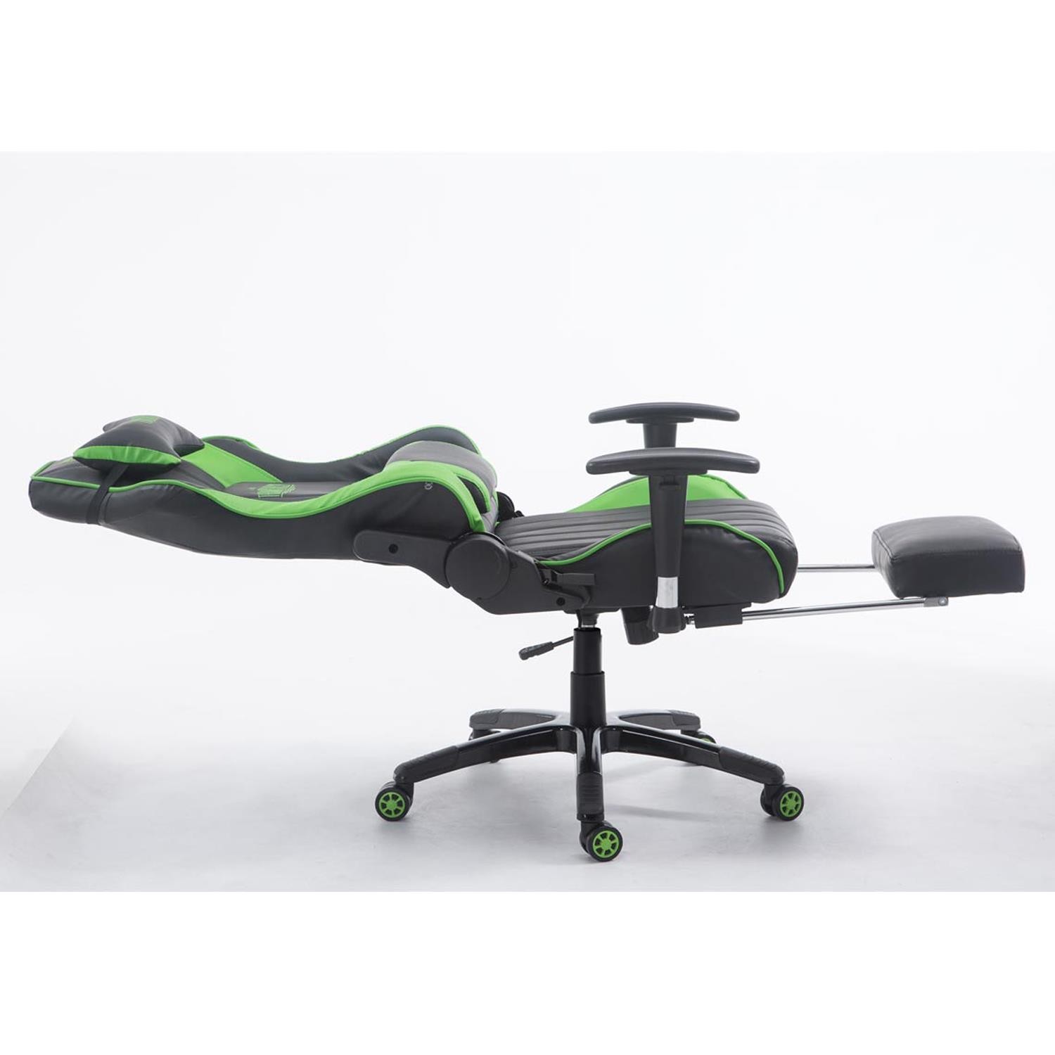 Silla Gaming TURBO con Reposapiés, Respaldo Reclinable, Cojines Lumbar y Cervical, En Piel Negro/Blanco