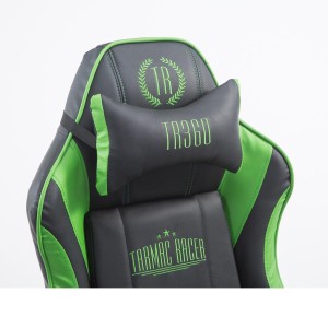 Silla gaming TURBO con reposapiés, reclinable, con cojines, en piel color negro/blanco