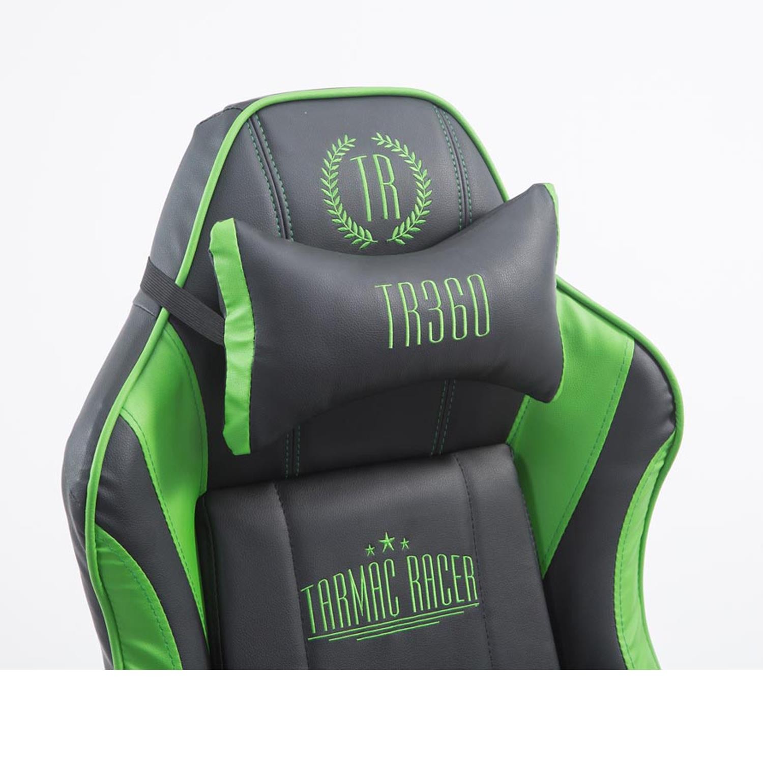 Silla Gaming TURBO con Reposapiés, Respaldo Reclinable, Cojines Lumbar y Cervical, En Piel Negro/Blanco