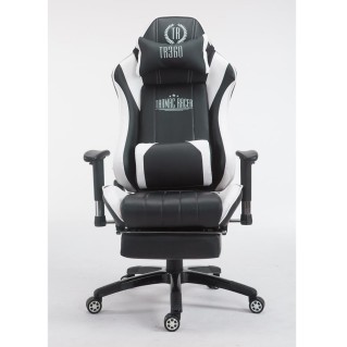 Silla gaming TURBO con reposapiés, reclinable, con cojines, en piel color negro/blanco 2