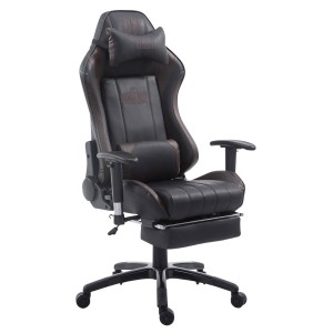 Silla gaming TURBO con reposapiés, reclinable, con cojines, en piel color negro/blanco