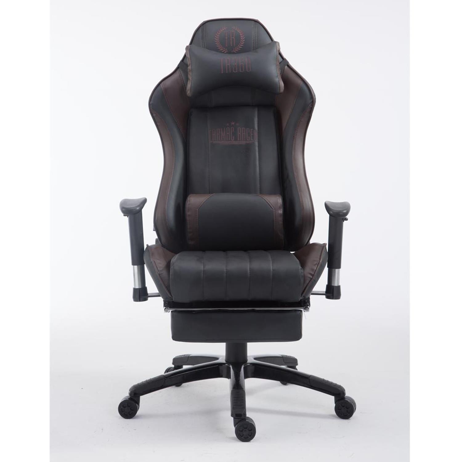 Silla Gaming TURBO con Reposapiés, Respaldo Reclinable, Cojines Lumbar y Cervical, En Piel Negro/Blanco
