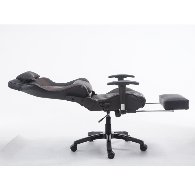Silla gaming TURBO con reposapiés, reclinable, con cojines, en piel color negro/blanco