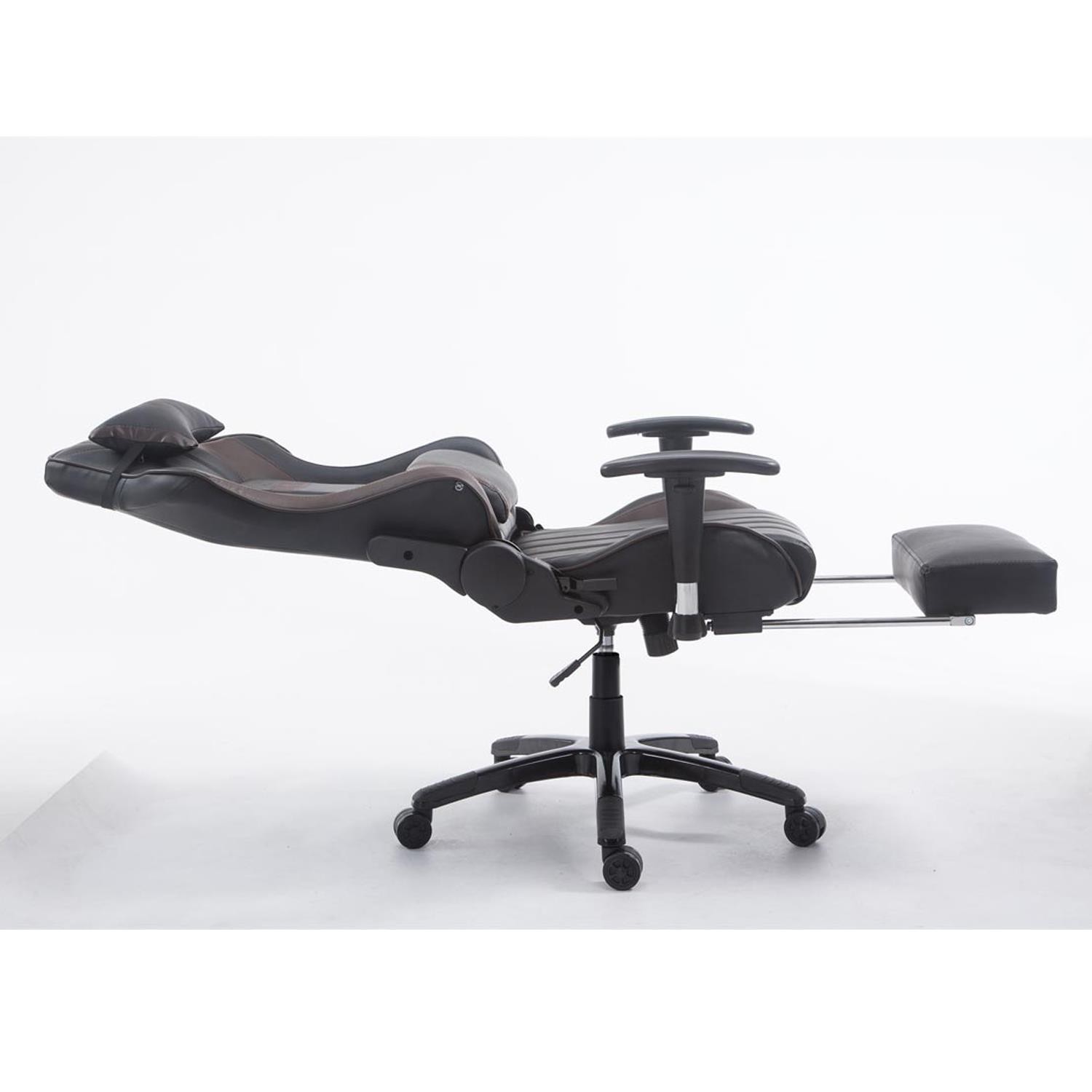 Silla Gaming TURBO con Reposapiés, Respaldo Reclinable, Cojines Lumbar y Cervical, En Piel Negro/Blanco