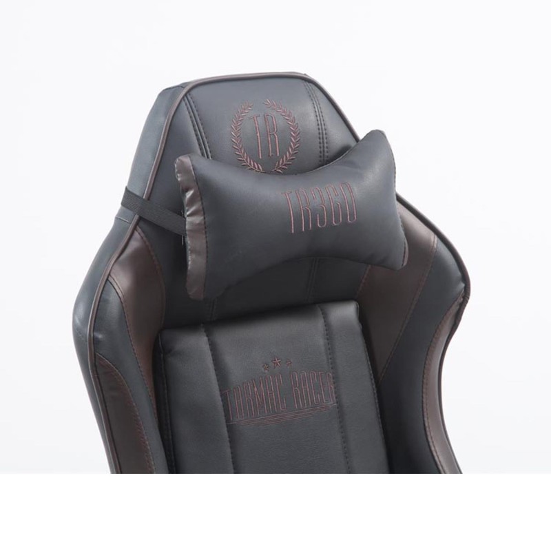 Silla gaming TURBO con reposapiés, reclinable, con cojines, en piel color negro/blanco