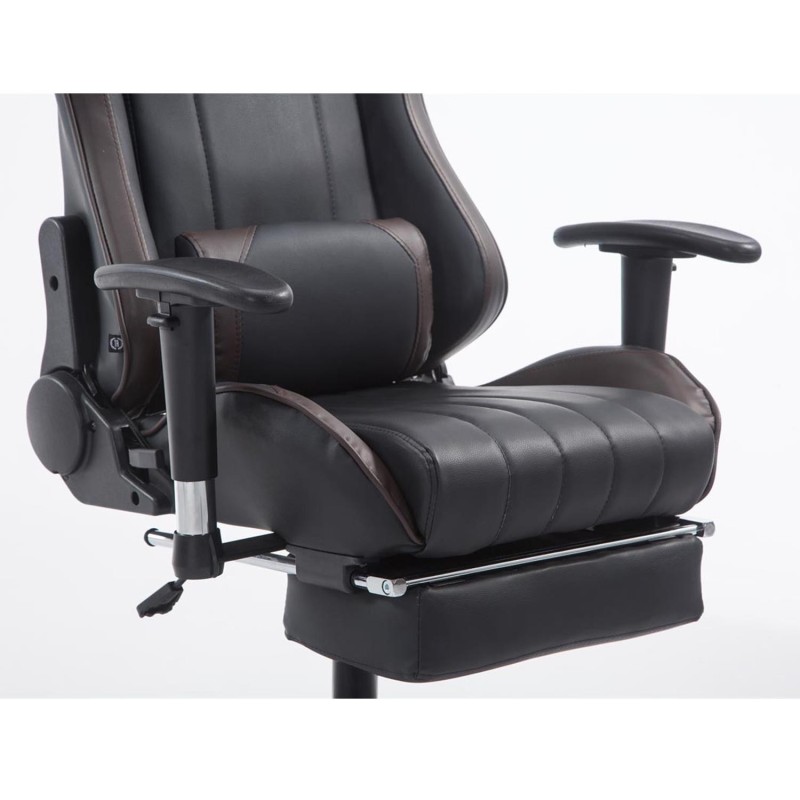 Silla gaming TURBO con reposapiés, reclinable, con cojines, en piel color negro/blanco