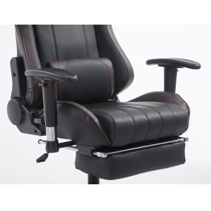 Silla gaming TURBO con reposapiés, reclinable, con cojines, en piel color negro/blanco