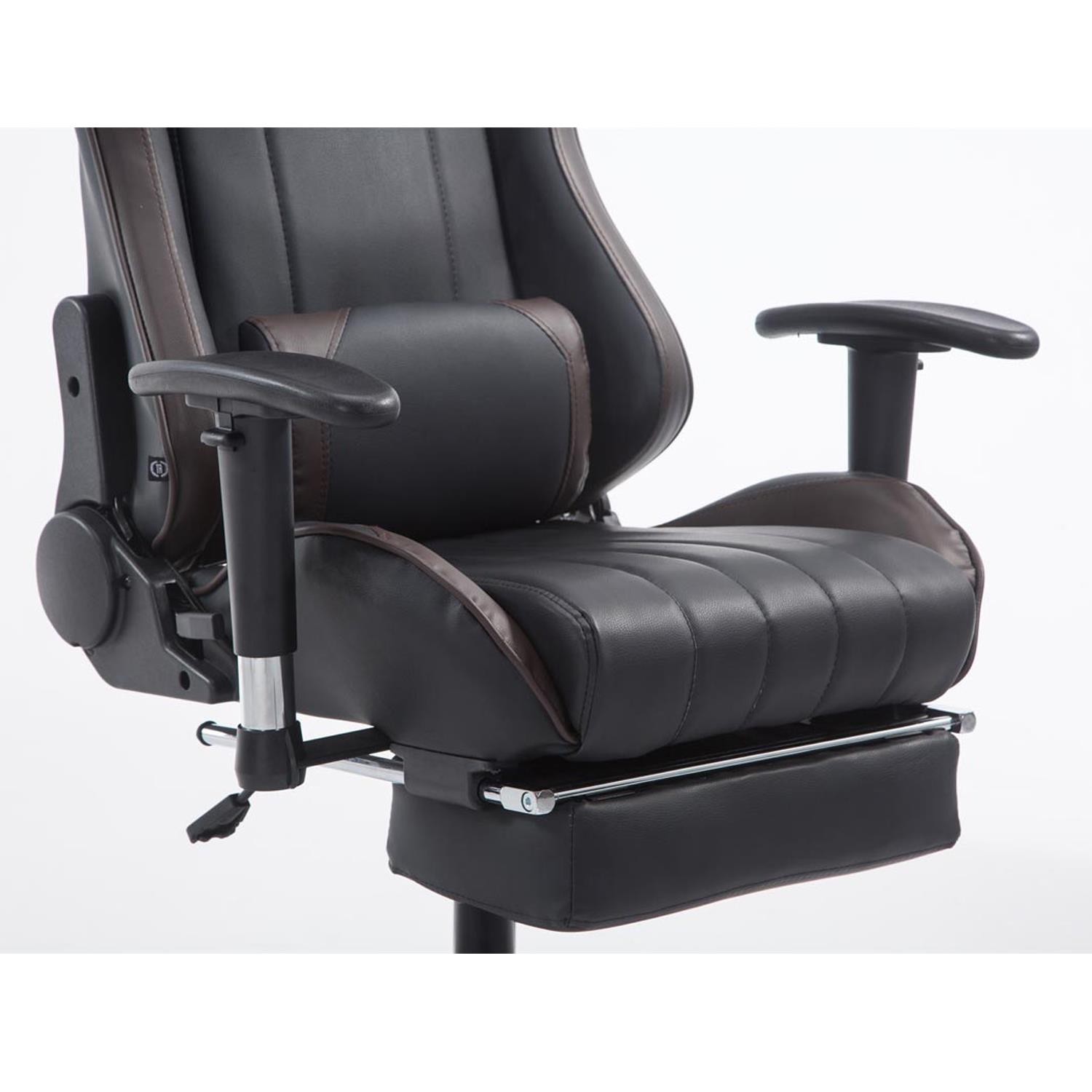 Silla Gaming TURBO con Reposapiés, Respaldo Reclinable, Cojines Lumbar y Cervical, En Piel Negro/Blanco