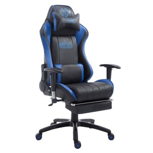 Silla gaming TURBO con reposapiés, reclinable, con cojines, en piel color negro/blanco