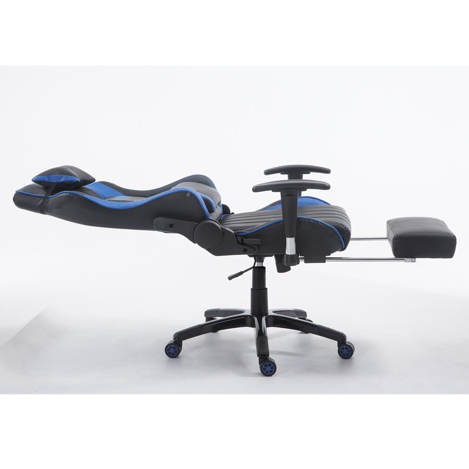 Silla Gaming TURBO con Reposapiés, Respaldo Reclinable, Cojines Lumbar y Cervical, En Piel Negro/Blanco