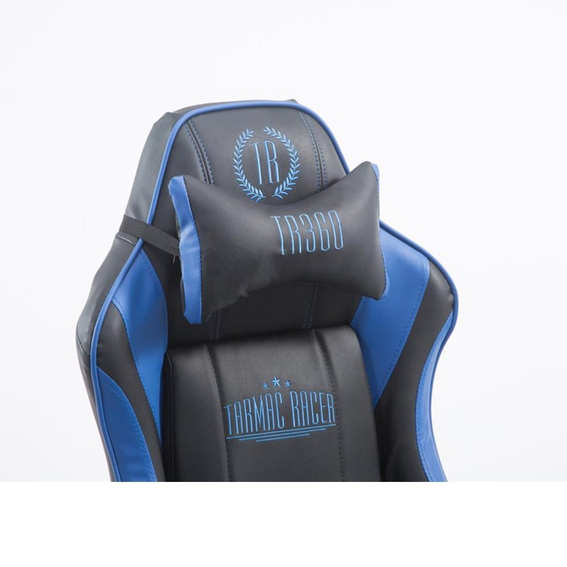 Silla gaming TURBO con reposapiés, reclinable, con cojines, en piel color negro/blanco