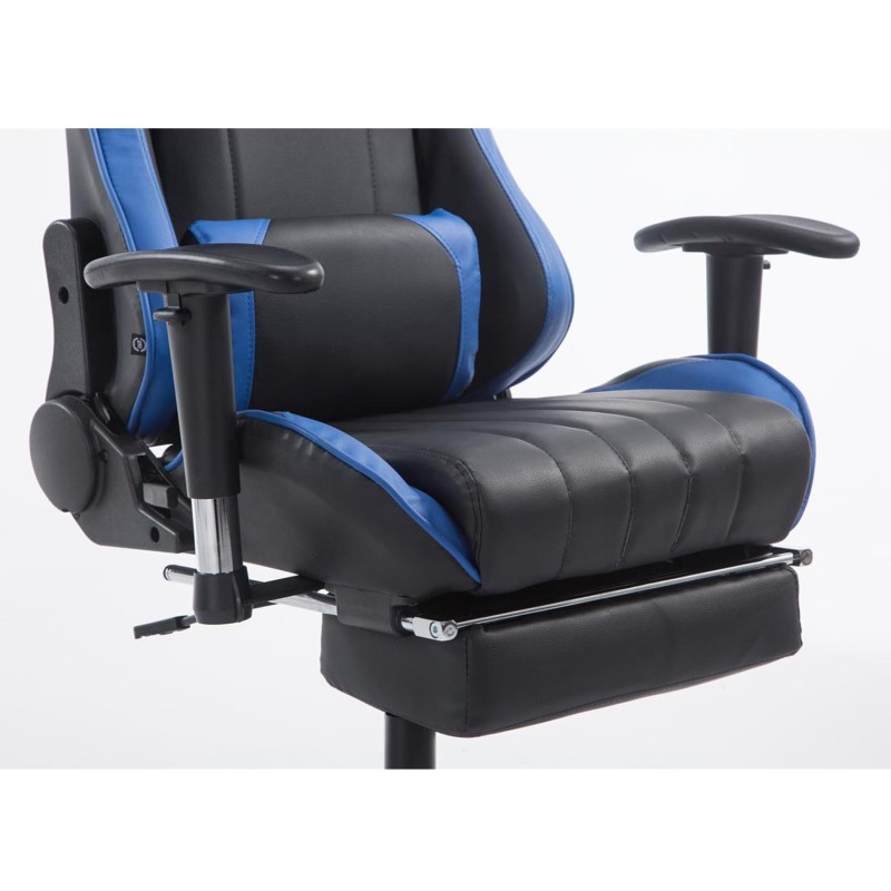 Silla gaming TURBO con reposapiés, reclinable, con cojines, en piel color negro/blanco