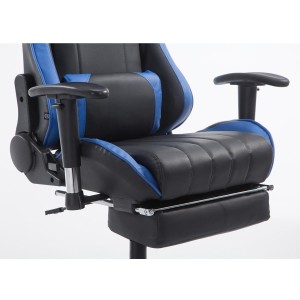 Silla gaming TURBO con reposapiés, reclinable, con cojines, en piel color negro/blanco