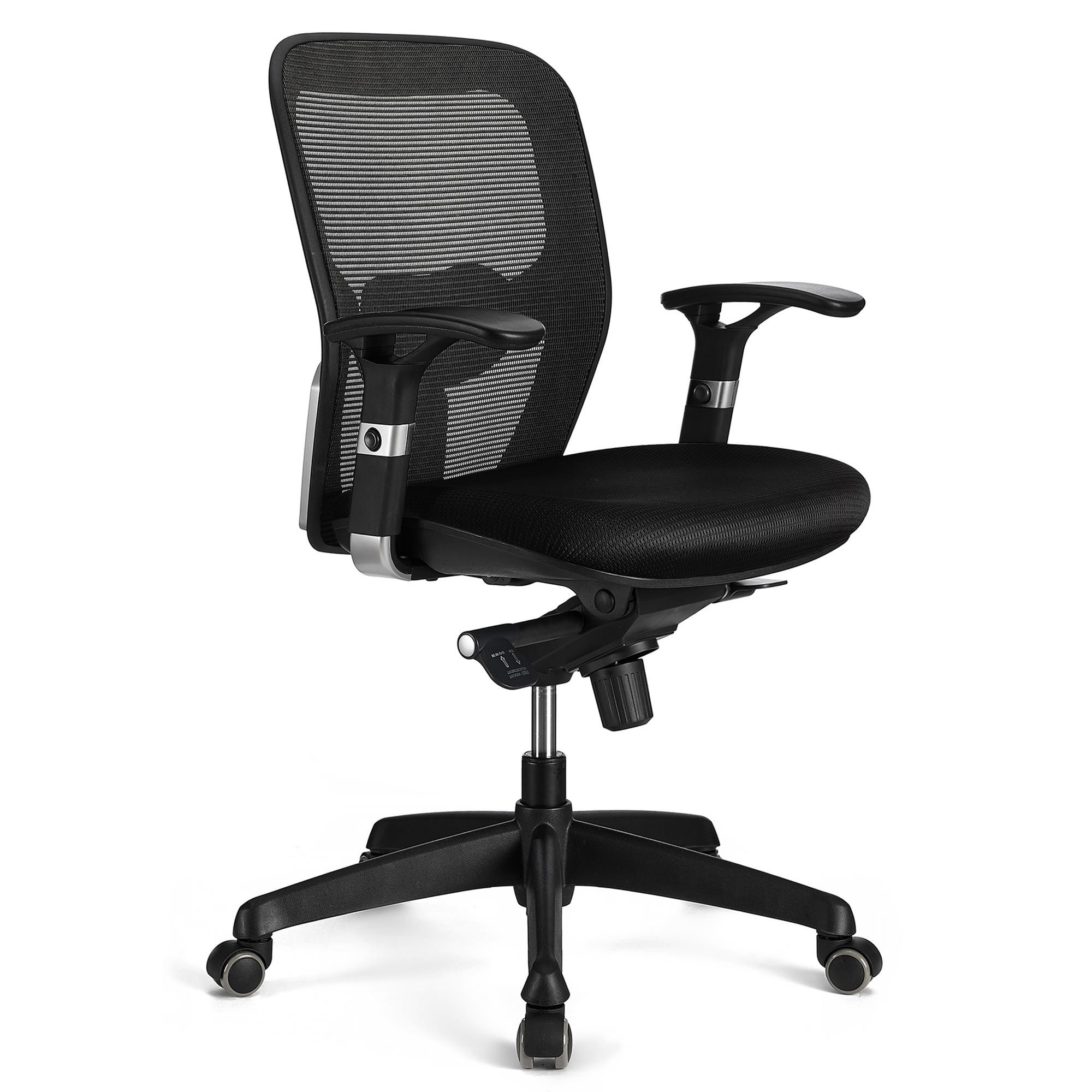 Silla Ergonómica FELIX, Soporte Lumbar Ajustable, Adaptada uso 8h, En Negro