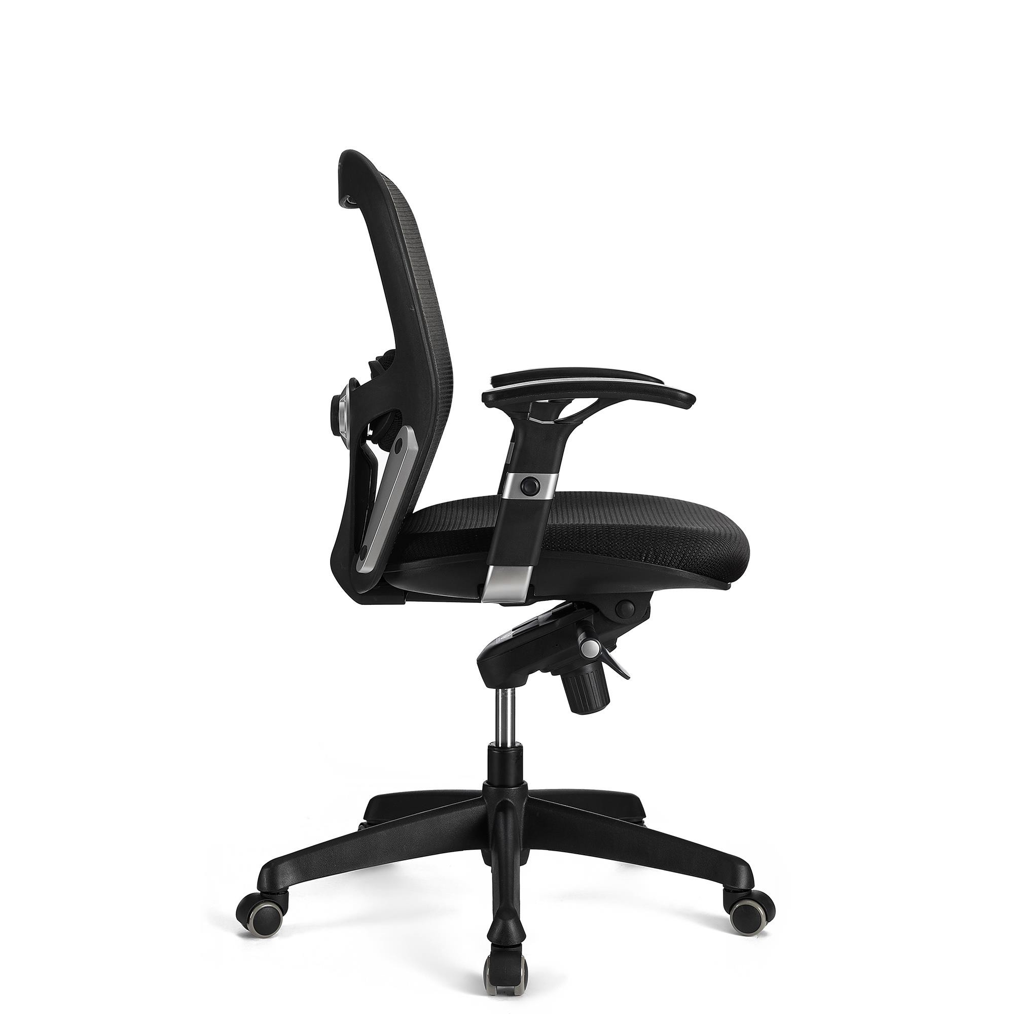 Silla Ergonómica FELIX, Soporte Lumbar Ajustable, Adaptada uso 8h, En Negro