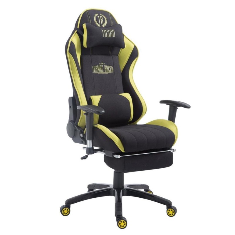 Silla gaming TURBO TELA con reposapiés, reclinable, con cojines, en color negro/amarillo