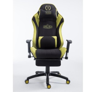 Silla gaming TURBO TELA con reposapiés, reclinable, con cojines, en color negro/amarillo