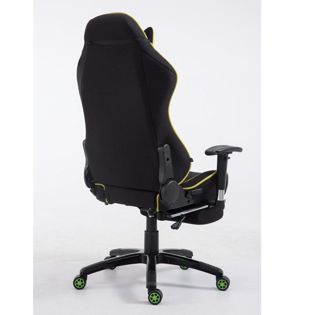 Silla Gaming TURBO TELA con Reposapiés, Respaldo Reclinable, Cojines Lumbar y Cervical, En Negro/Amarillo