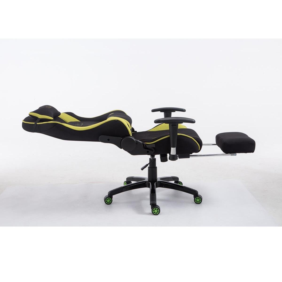Silla Gaming TURBO TELA con Reposapiés, Respaldo Reclinable, Cojines Lumbar y Cervical, En Negro/Amarillo