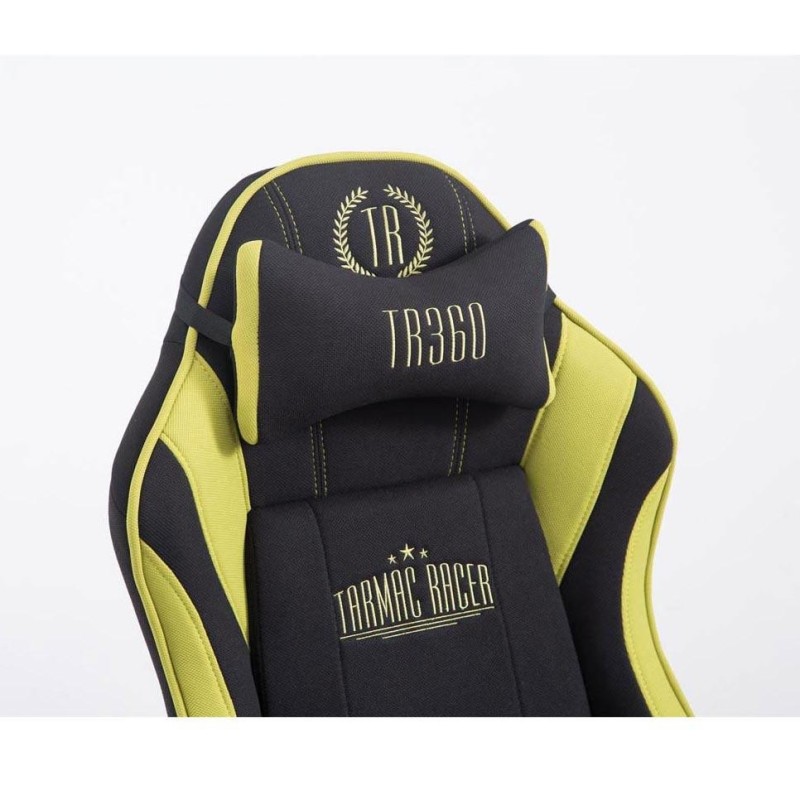 Silla gaming TURBO TELA con reposapiés, reclinable, con cojines, en color negro/amarillo