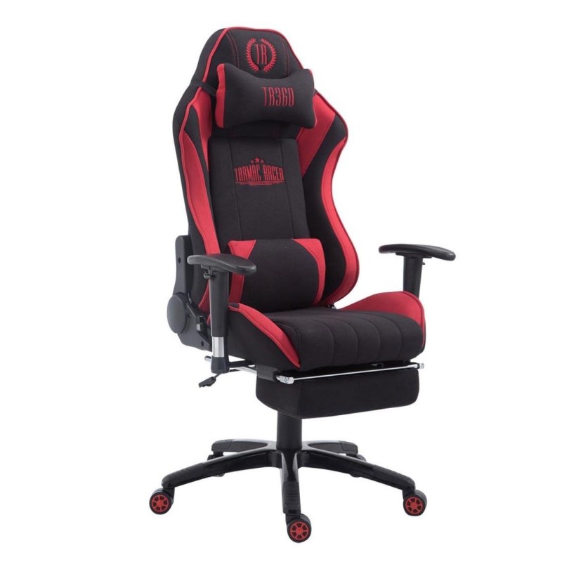 Silla gaming TURBO TELA con reposapiés, reclinable, con cojines, en color negro/amarillo