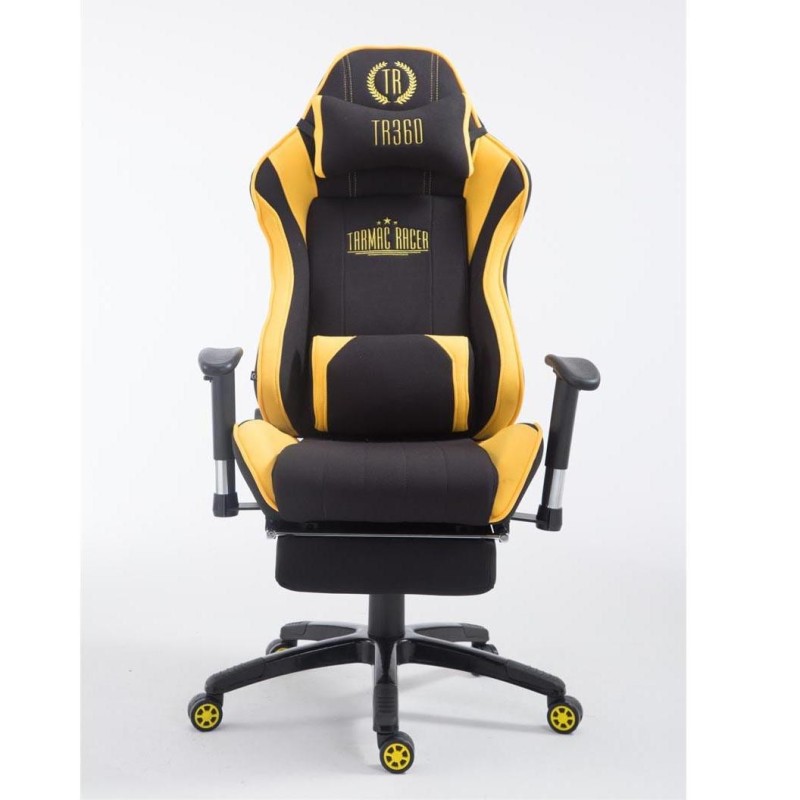 Silla gaming TURBO TELA con reposapiés, reclinable, con cojines, en color negro/amarillo