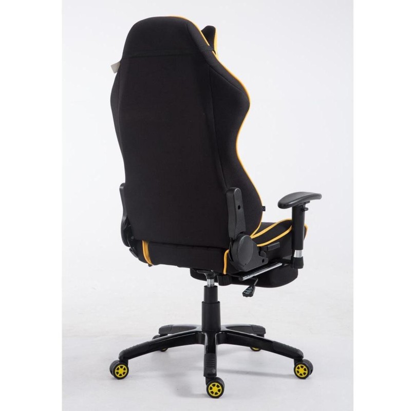 Silla gaming TURBO TELA con reposapiés, reclinable, con cojines, en color negro/amarillo