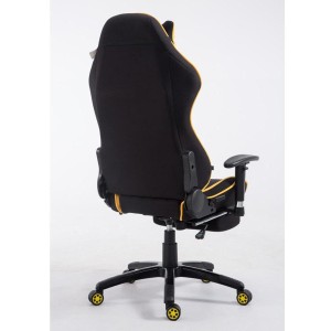 Silla gaming TURBO TELA con reposapiés, reclinable, con cojines, en color negro/amarillo