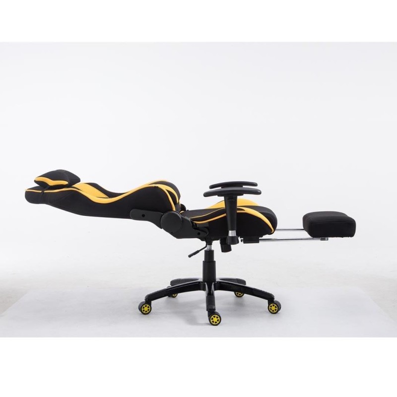 Silla gaming TURBO TELA con reposapiés, reclinable, con cojines, en color negro/amarillo