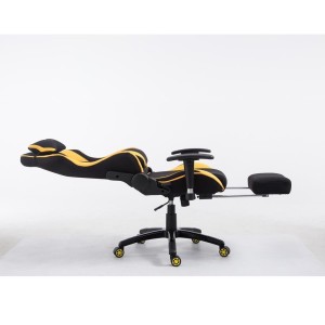Silla gaming TURBO TELA con reposapiés, reclinable, con cojines, en color negro/amarillo