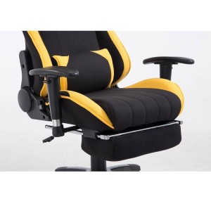 Silla gaming TURBO TELA con reposapiés, reclinable, con cojines, en color negro/amarillo