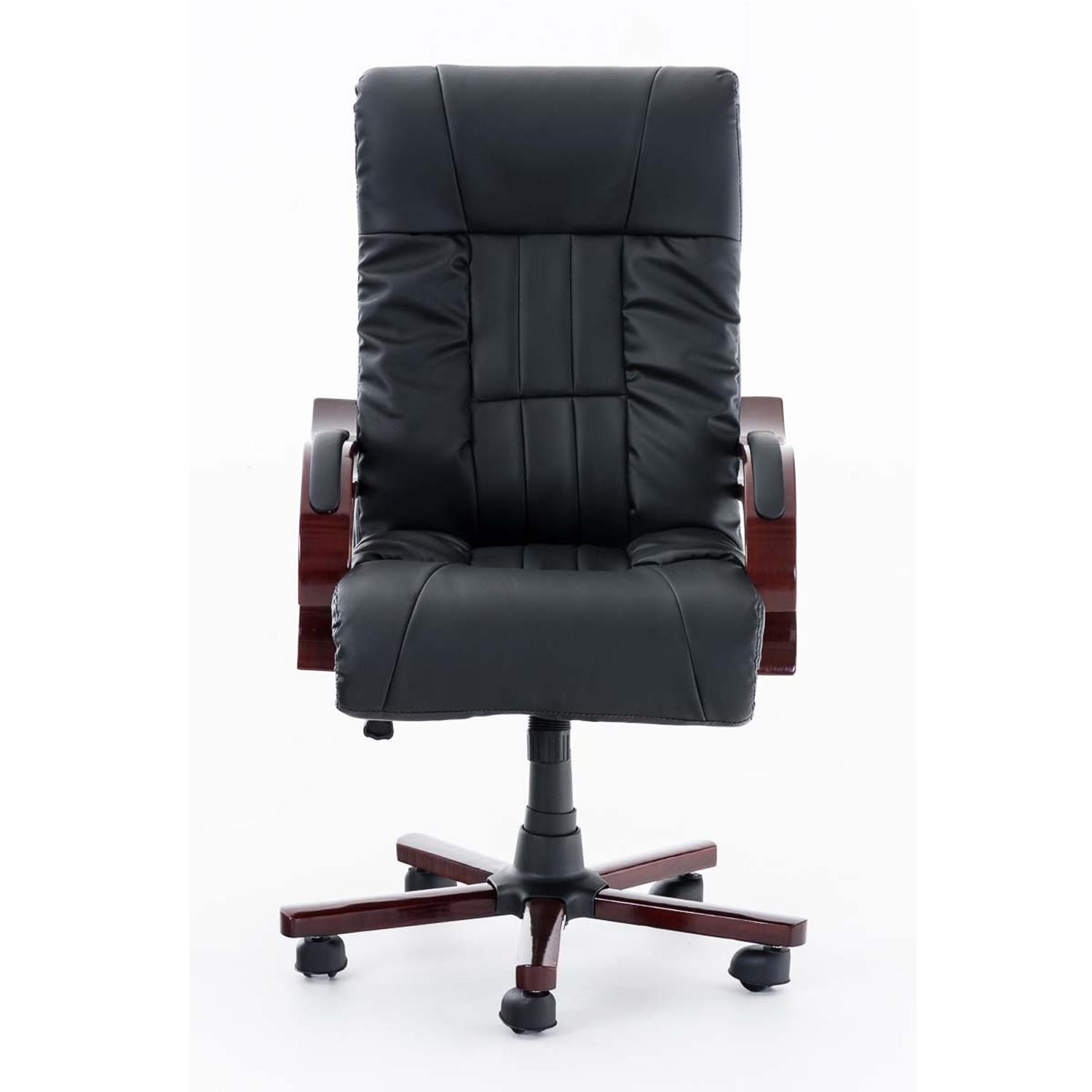 Sillón de Oficina MADOR, Reposabrazos en Madera, Grueso Acolchado en Piel color Negro