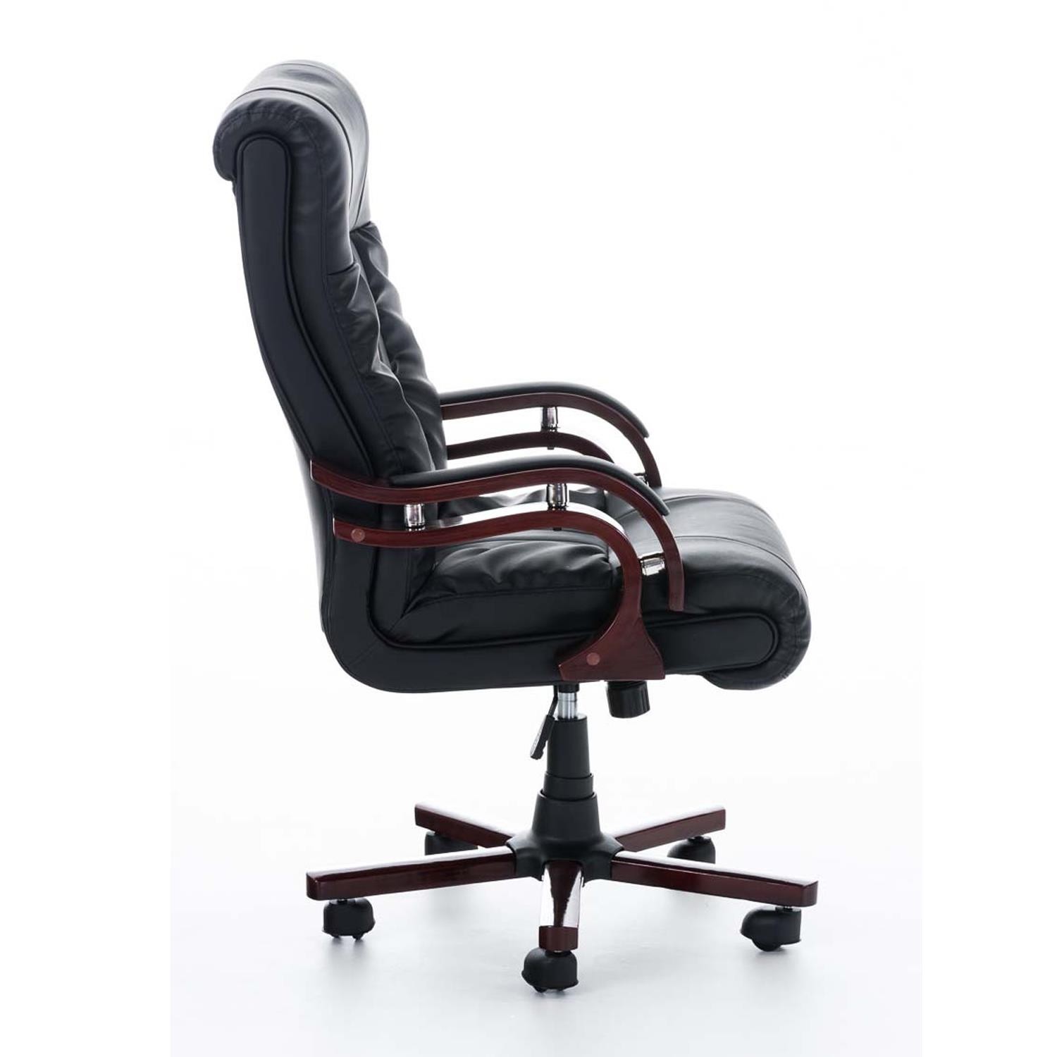 Sillón de Oficina MADOR, Reposabrazos en Madera, Grueso Acolchado en Piel color Negro