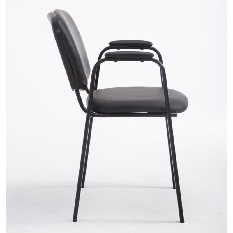Silla de confidente MOBY PIEL CON BRAZOS, patas negras, color negro