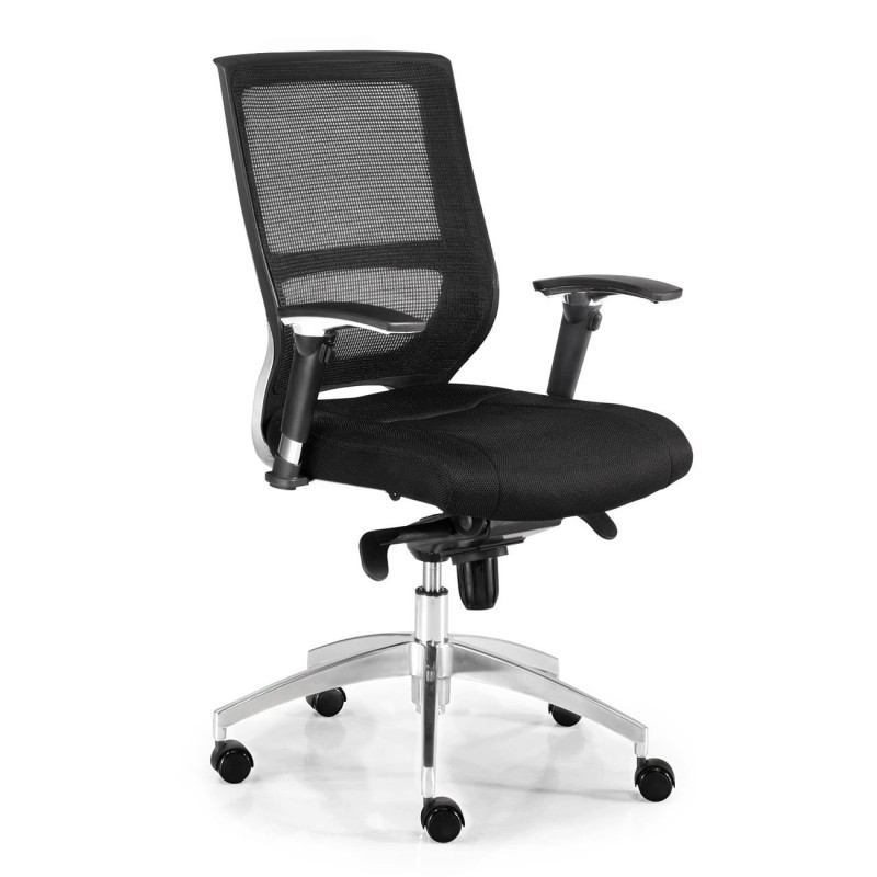 Silla de oficina HENRY, base aluminio, en negro
