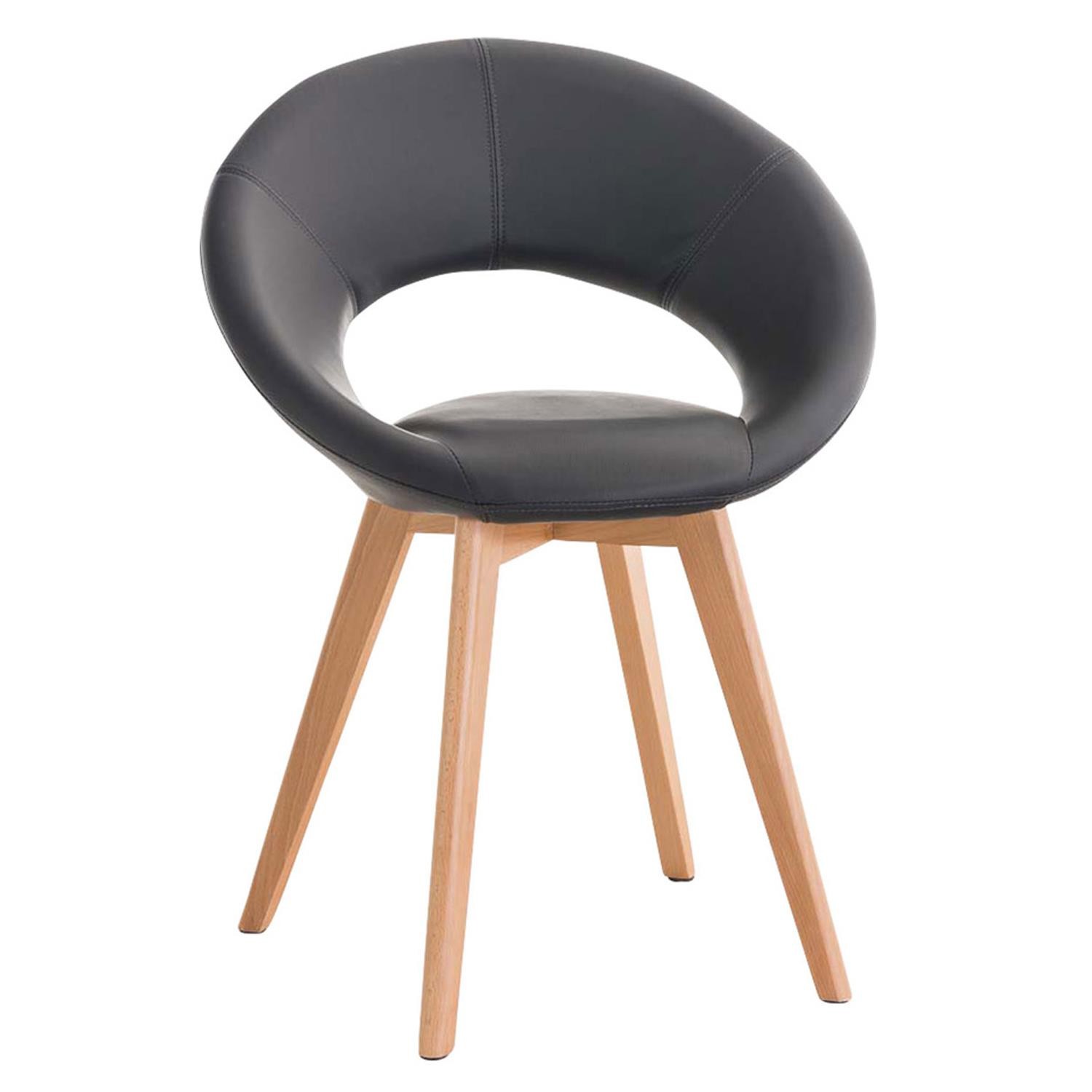 Silla de Confidente TIMY, Diseño Exclusivo, Patas de Madera, Gran Acolchado en Piel color Negro