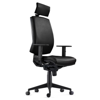 Silla Ergonómica OLIVER, reposacabezas, piel negra