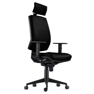 Silla Ergonómica OLIVER, reposacabezas, piel real negra