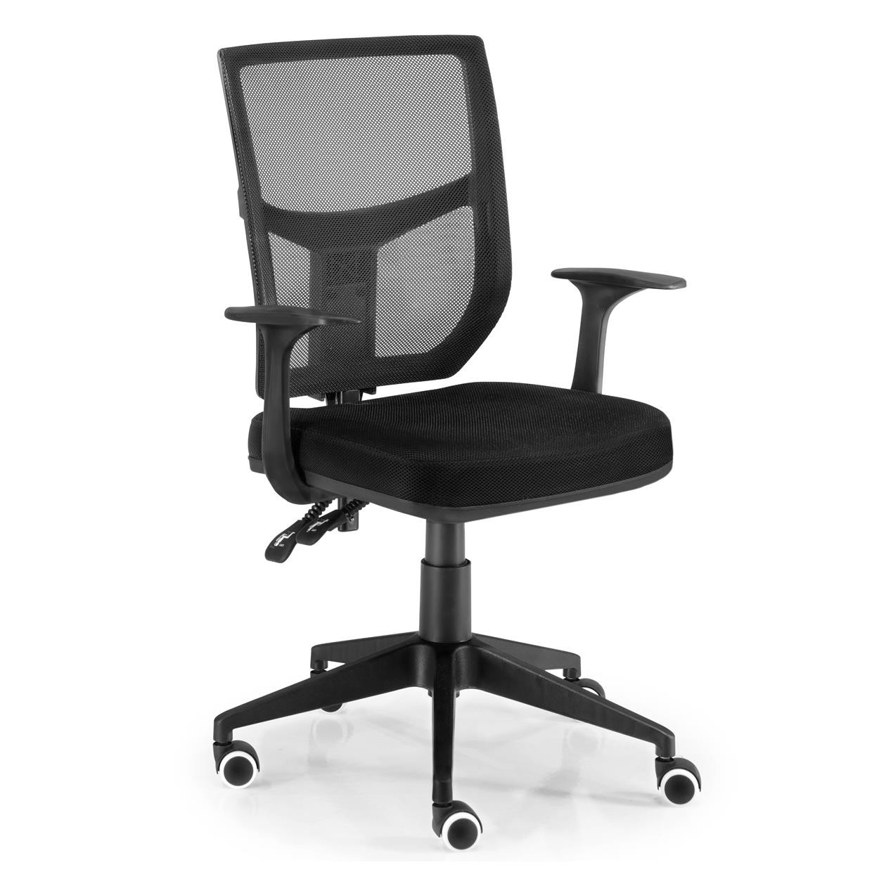 Silla de Oficina JADE, Respaldo Ajustable, Mecanismo Basculante, En Malla y Tela Negra