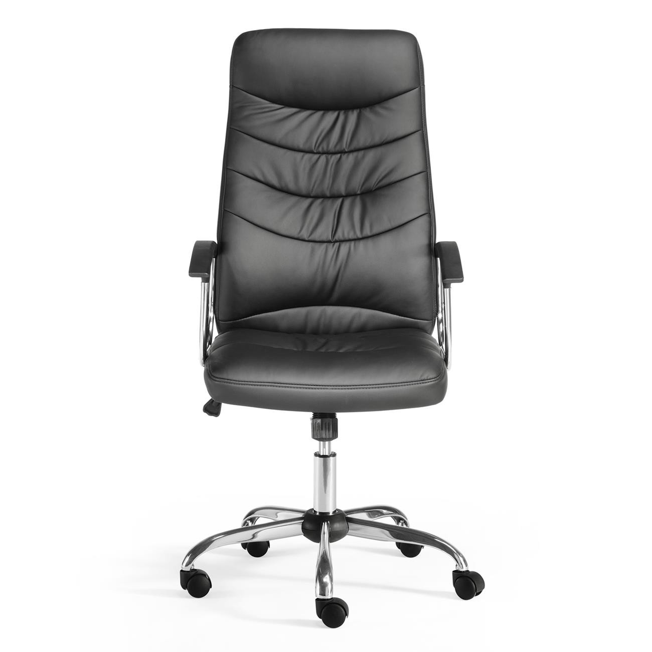 Sillón de Oficina JULIEN, Base y Reposabrazos en Metal, Elegante Diseño, En Piel Negra