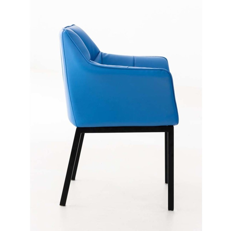 Silla de confidente OCTAVIO, estructura en negro y tapizado en piel azul