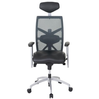 Sillón ergonómica NILO-TEC en piel natural y malla transpirable color negro 2