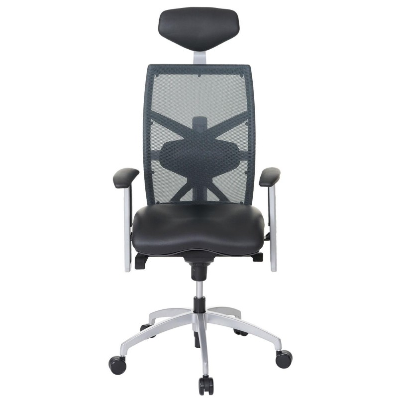 Sillón ergonómica NILO-TEC en piel natural y malla transpirable color negro