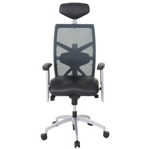 Sillón ergonómica NILO-TEC en piel natural y malla transpirable color negro